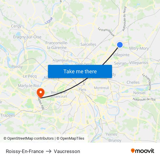 Roissy-En-France to Vaucresson map