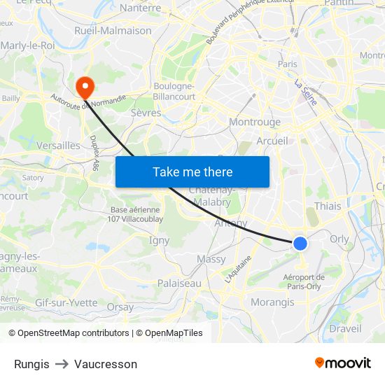 Rungis to Vaucresson map