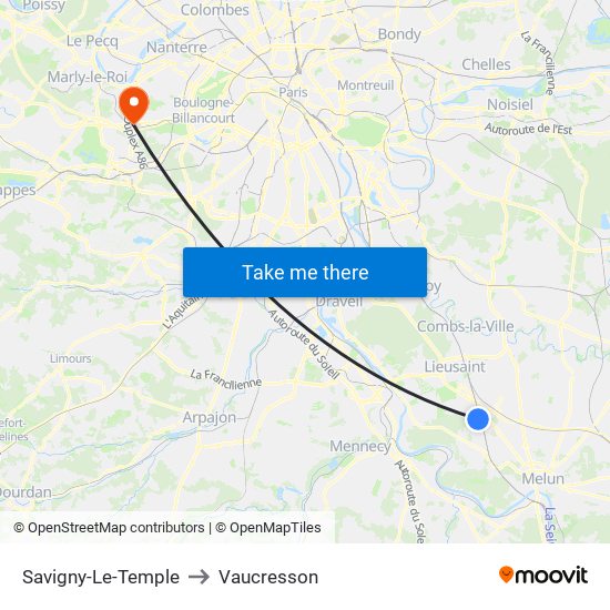 Savigny-Le-Temple to Vaucresson map