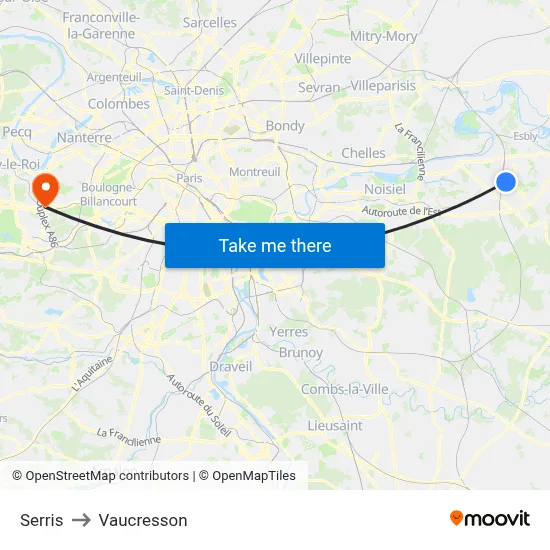 Serris to Vaucresson map