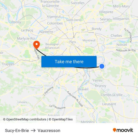 Sucy-En-Brie to Vaucresson map