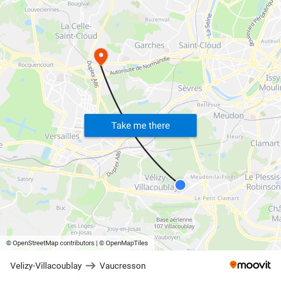 Velizy-Villacoublay to Vaucresson map