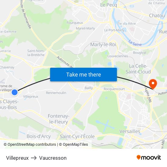 Villepreux to Vaucresson map