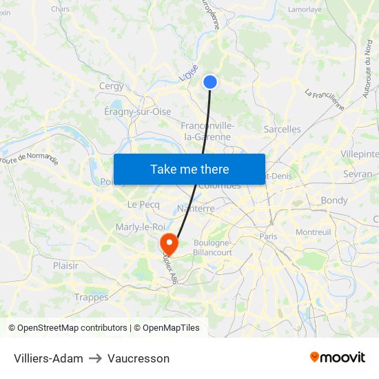 Villiers-Adam to Vaucresson map