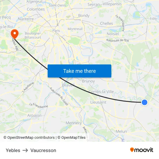 Yebles to Vaucresson map