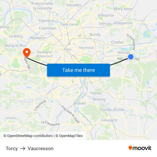 Torcy to Vaucresson map