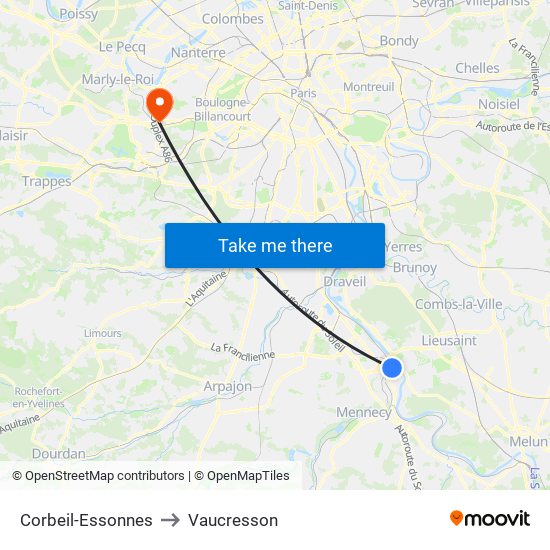 Corbeil-Essonnes to Vaucresson map