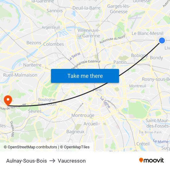 Aulnay-Sous-Bois to Vaucresson map