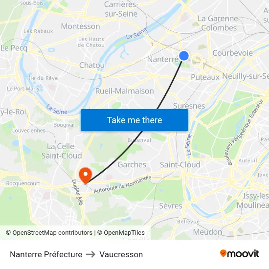 Nanterre Préfecture to Vaucresson map