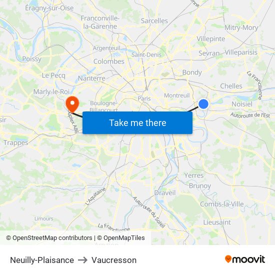 Neuilly-Plaisance to Vaucresson map