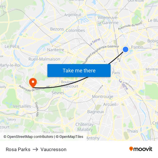 Rosa Parks to Vaucresson map