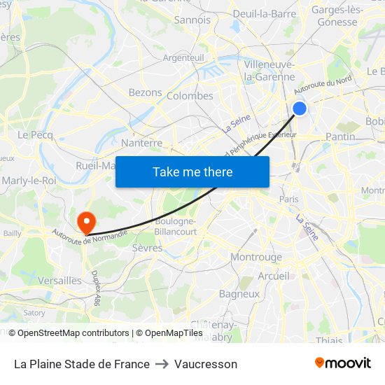 La Plaine Stade de France to Vaucresson map