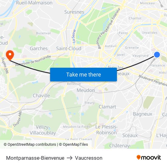 Montparnasse-Bienvenue to Vaucresson map