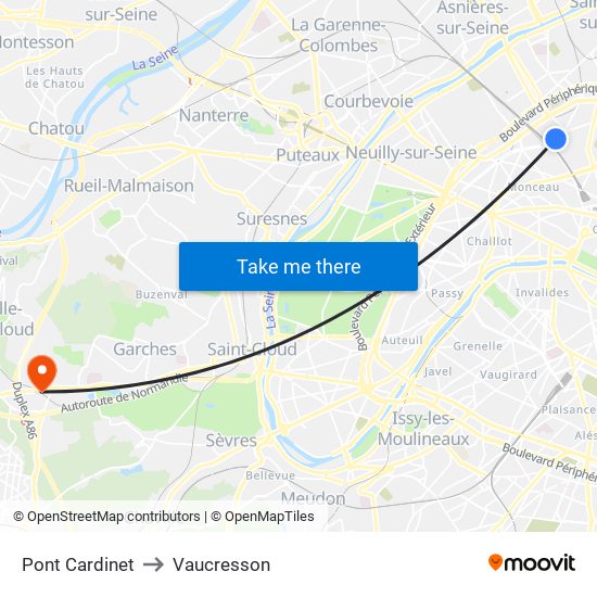 Pont Cardinet to Vaucresson map