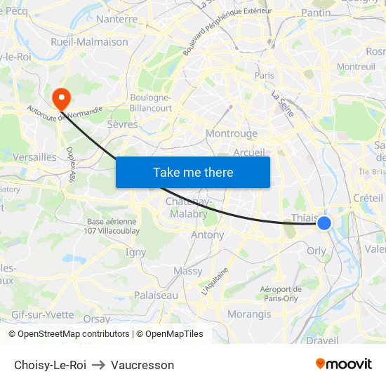 Choisy-Le-Roi to Vaucresson map