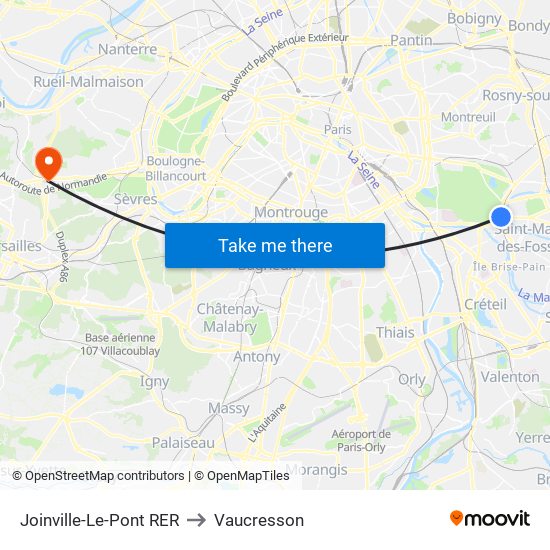 Joinville-Le-Pont RER to Vaucresson map