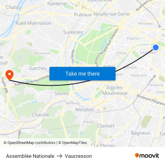 Assemblée Nationale to Vaucresson map