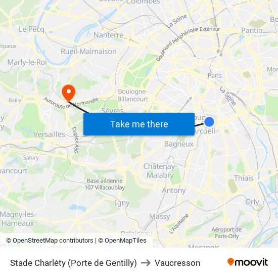 Stade Charléty (Porte de Gentilly) to Vaucresson map