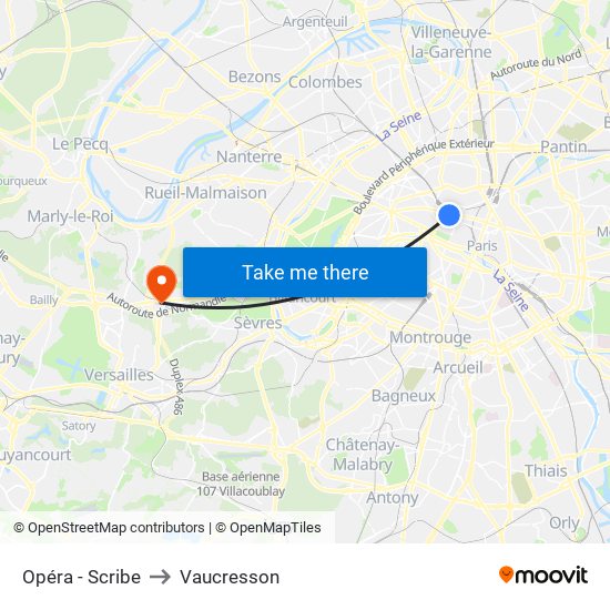 Opéra - Scribe to Vaucresson map