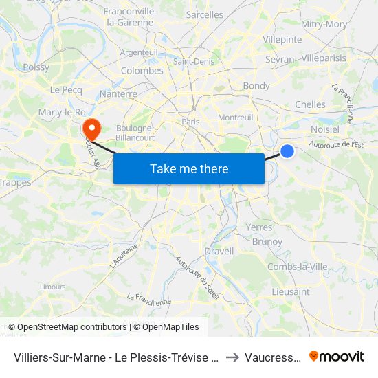 Villiers-Sur-Marne - Le Plessis-Trévise RER to Vaucresson map