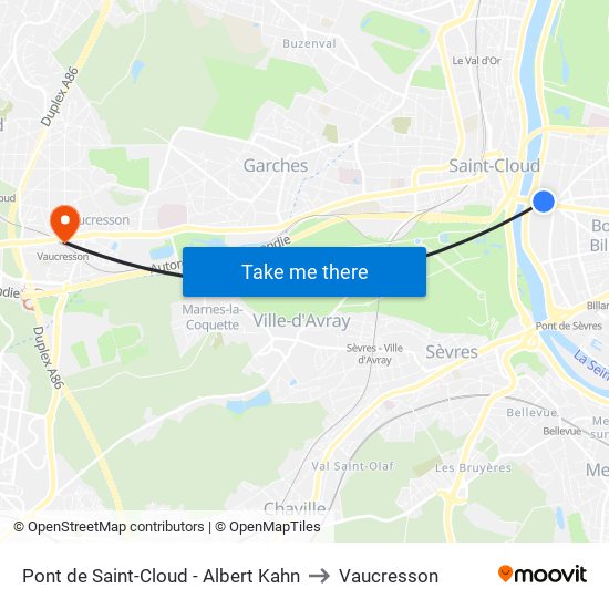 Pont de Saint-Cloud - Albert Kahn to Vaucresson map