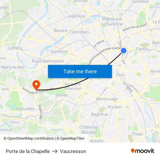 Porte de la Chapelle to Vaucresson map