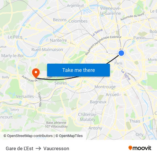 Gare de L'Est to Vaucresson map