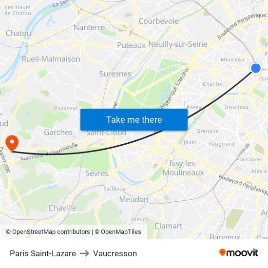 Paris Saint-Lazare to Vaucresson map