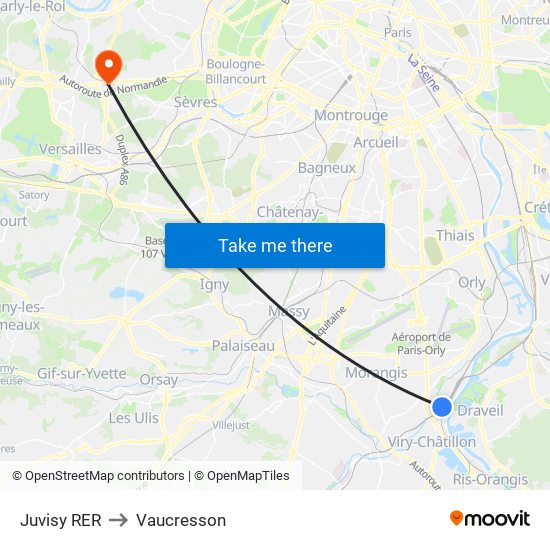 Juvisy RER to Vaucresson map