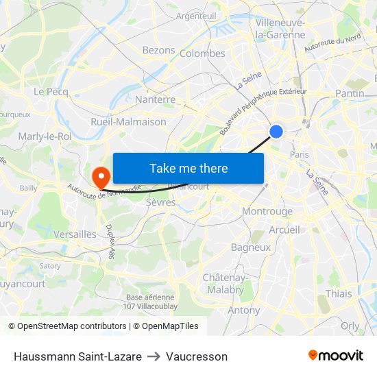 Haussmann Saint-Lazare to Vaucresson map