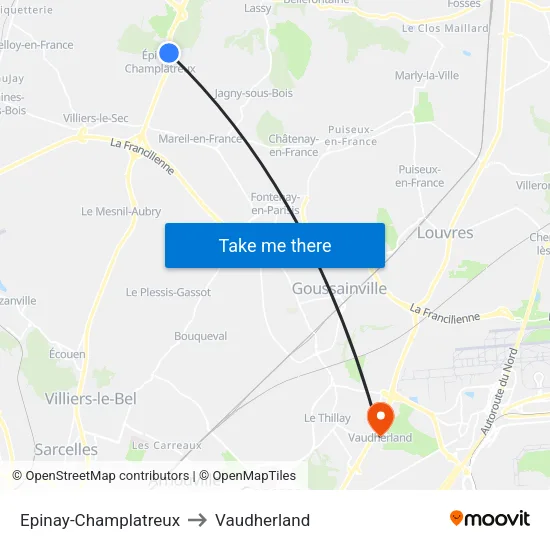 Epinay-Champlatreux to Vaudherland map