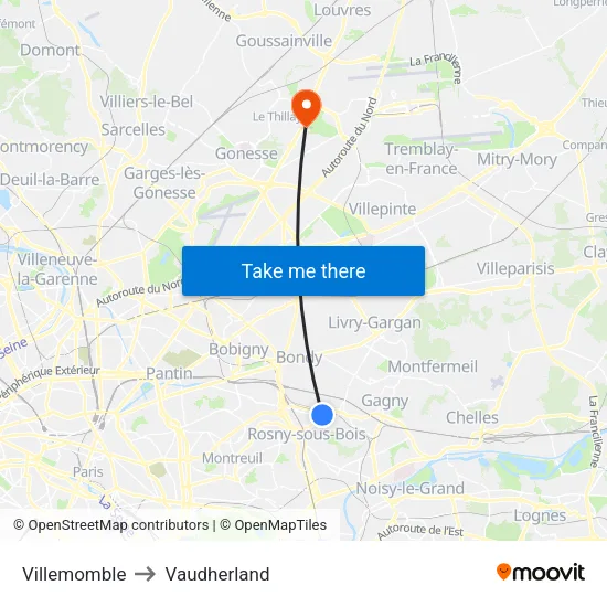 Villemomble to Vaudherland map