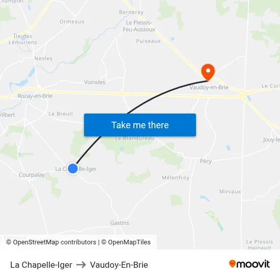 La Chapelle-Iger to Vaudoy-En-Brie map