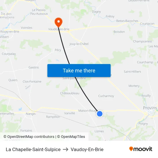 La Chapelle-Saint-Sulpice to Vaudoy-En-Brie map