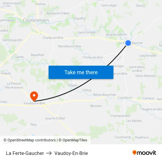 La Ferte-Gaucher to Vaudoy-En-Brie map