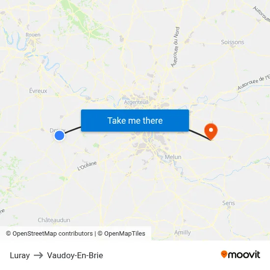 Luray to Vaudoy-En-Brie map