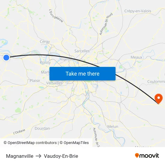 Magnanville to Vaudoy-En-Brie map
