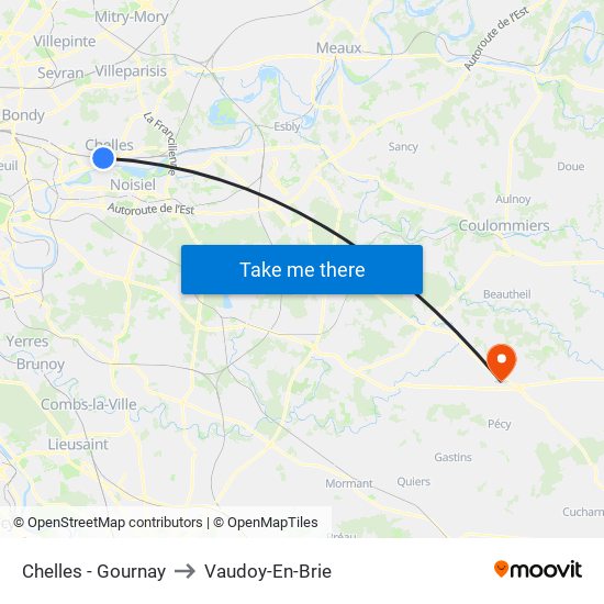 Chelles - Gournay to Vaudoy-En-Brie map