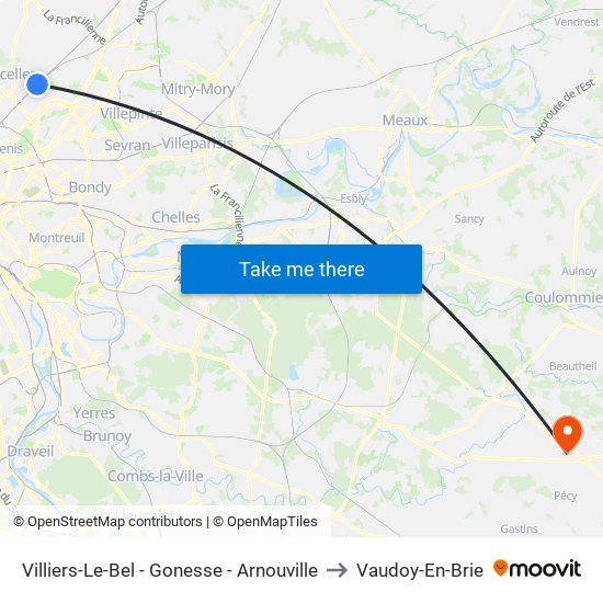 Villiers-Le-Bel - Gonesse - Arnouville to Vaudoy-En-Brie map