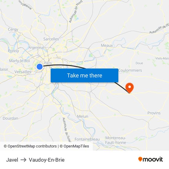 Javel to Vaudoy-En-Brie map