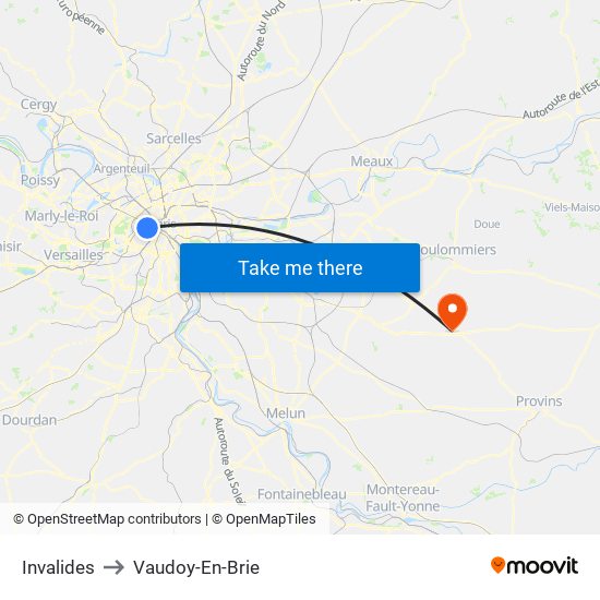 Invalides to Vaudoy-En-Brie map