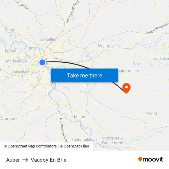 Auber to Vaudoy-En-Brie map