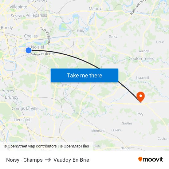 Noisy - Champs to Vaudoy-En-Brie map