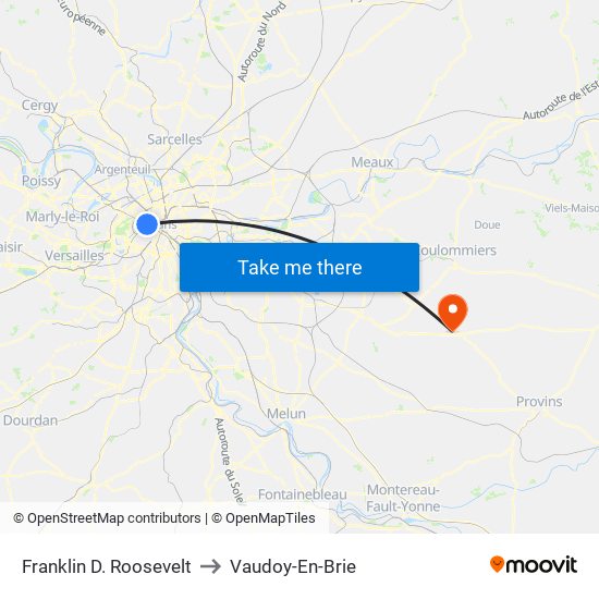 Franklin D. Roosevelt to Vaudoy-En-Brie map