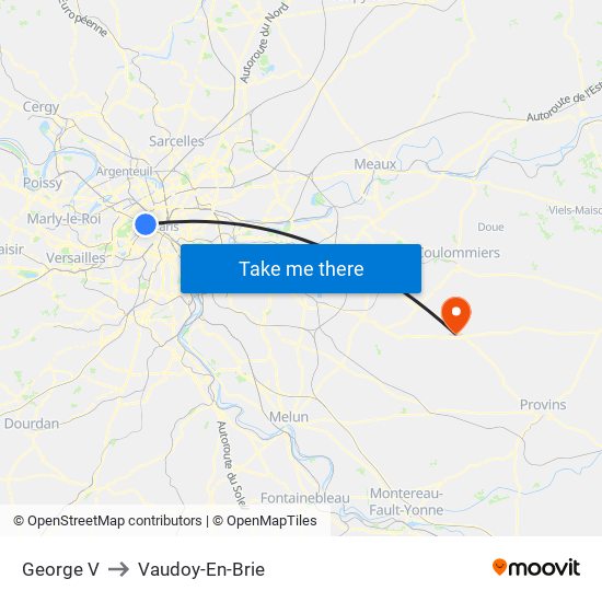 George V to Vaudoy-En-Brie map