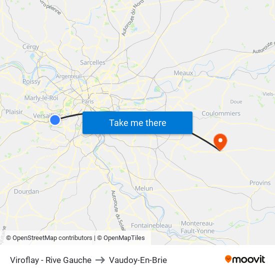 Viroflay - Rive Gauche to Vaudoy-En-Brie map