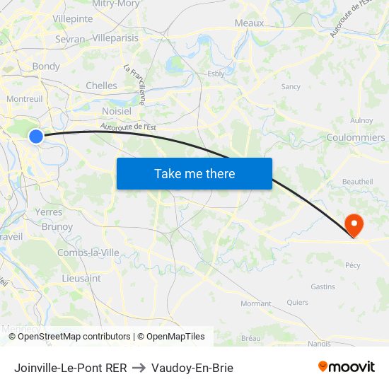 Joinville-Le-Pont RER to Vaudoy-En-Brie map