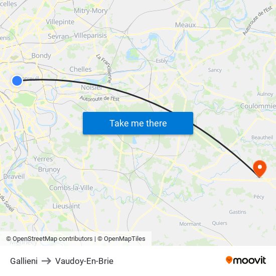 Gallieni to Vaudoy-En-Brie map