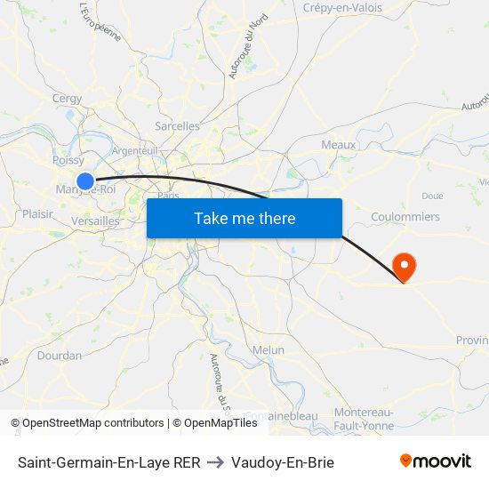 Saint-Germain-En-Laye RER to Vaudoy-En-Brie map