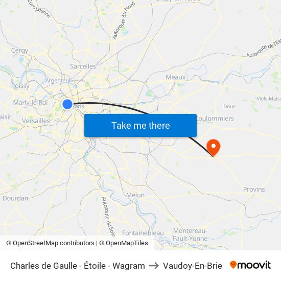 Charles de Gaulle - Étoile - Wagram to Vaudoy-En-Brie map